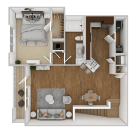 1 Bed, 1 Bath Floorplan at The Retreat Apartment Homes in Williston, ND