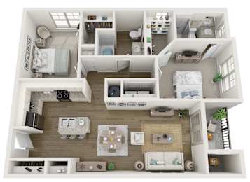 Two bedroom two bath floor plan at Litchford 315 Apartments, Raleigh, NC