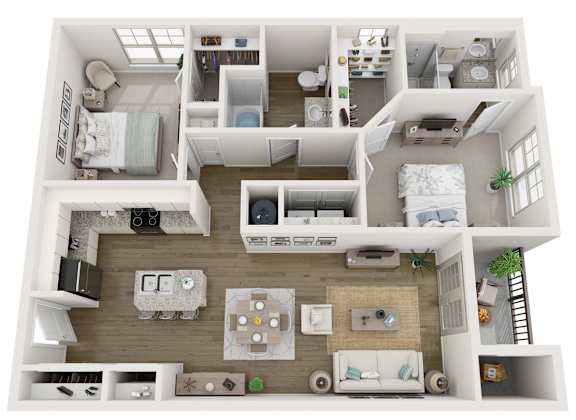 Two bedroom two bath floor plan