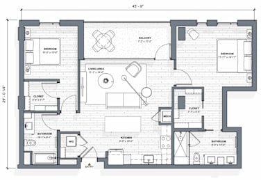 52 TEN B2 Floorplan, 2 bed 2 bath