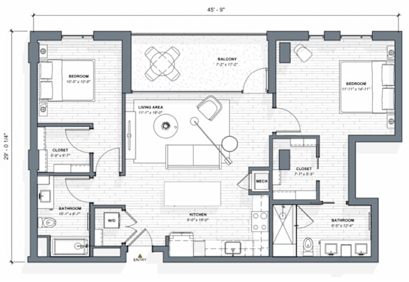 52 TEN B2 Floorplan, 2 bed 2 bath