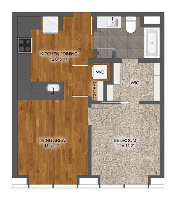 1Bed 1Bath E Floor Plan at Stella St. Paul Apartments, Minnesota
