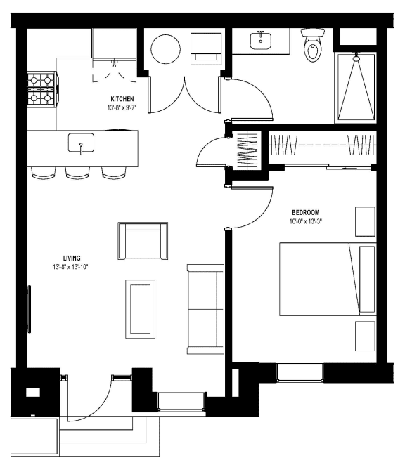 1 bed 1 bath floor plan I at Glassworks, Pennsylvania, PA