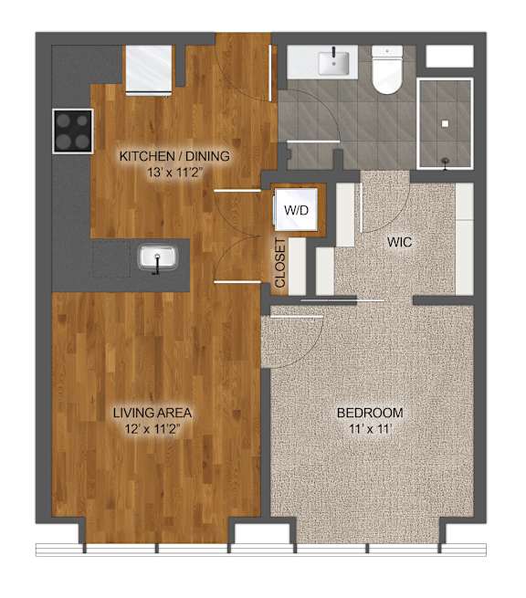 1Bed 1Bath F Floor Plan at Stella St. Paul Apartments, Minnesota, 55102