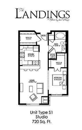 Floor Plan  Studio Floor Plan at The Landings at Silver Lake Village, Minnesota