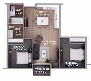  Floor Plan 2 Bedroom 1 Bath