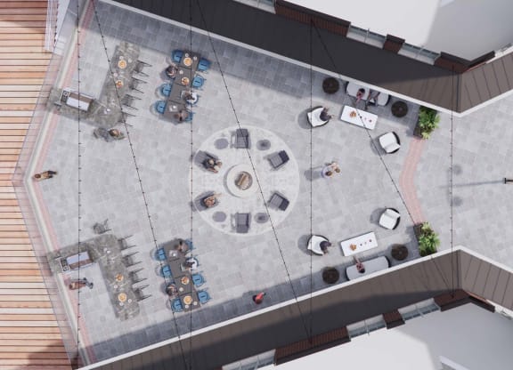 Rendering of the courtyard refresh with new furniture