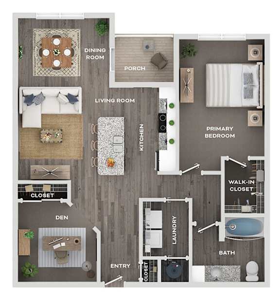 A floor plan of a house with a dining room, living room, kitchen, bathroom, and other rooms.
