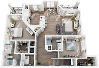 2 Bed 2 Bath Floor Plan | 1,327 Sq. Ft. at Canopy at Ginter Park Apartments in Richmond, Virginia 23227
