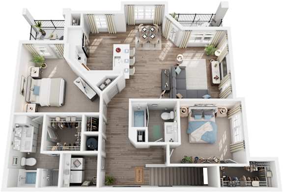 2 Bed 2 Bath Floor Plan | 1,327 Sq. Ft. at Canopy at Ginter Park Apartments in Richmond, Virginia 23227