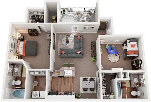 2 Bed  2 Bath Floor Plan | 1,150 Sq. Ft. at Huntington Chase Apartments, Warner Robins, 31088