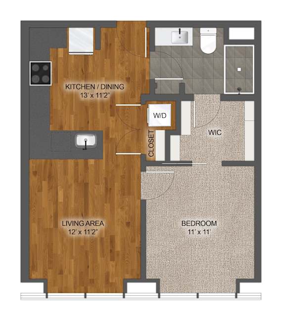 1Bed 1Bath D Floor Plan at Stella St. Paul Apartments, St. Paul