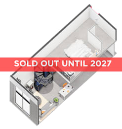 A 3D floor plan of a house with a red banner across the top that says