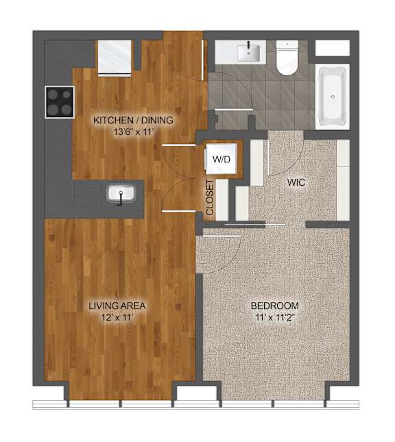 1Bed 1Bath P Floor Plan at Stella St. Paul Apartments, St. Paul, 55102