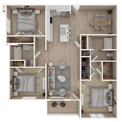 3 Bed 2 Bath Floor Plan | 1,324 Sq. Ft.  at The Met Apartment Homes, Hattiesburg, MS, 39402