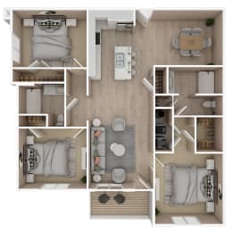 3 Bed 2 Bath Floor Plan | 1,324 Sq. Ft.  at The Met Apartment Homes, Hattiesburg, MS, 39402