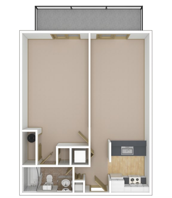 1 Bedroom, 1 Bathroom Floor Plan