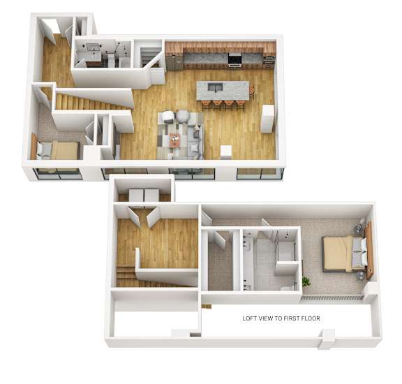 A floor plan of a Stella Residences Julian apartment with two bedrooms and two bathrooms.