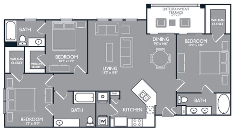 Three-Bedroom Floor Plan at Mansions at Spring Creek, Garland, Texas