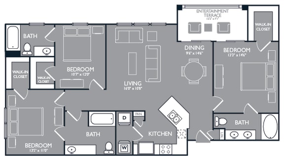 Three-Bedroom Floor Plan at Mansions at Spring Creek, Garland, Texas