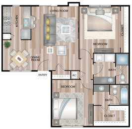 B3 | 2 Bed / 1 Bath | 934 Sq Ft at The Escapade, San Antonio, TX