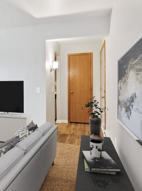 a living room with a couch and a television