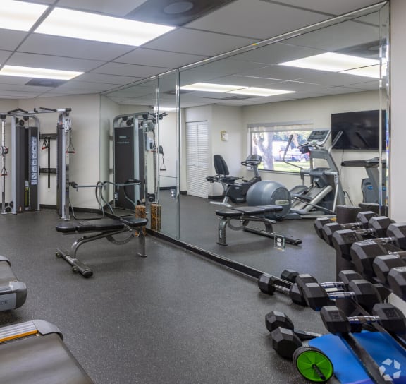 a gym with treadmills and other exercise equipment at Club at Emerald Waters, Hollywood