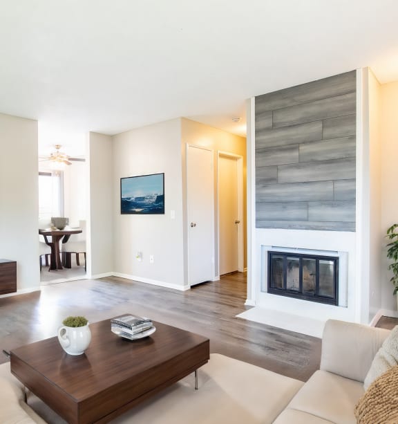 a living room with a couch and a coffee table