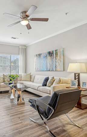 A living room with a chair and a couch.