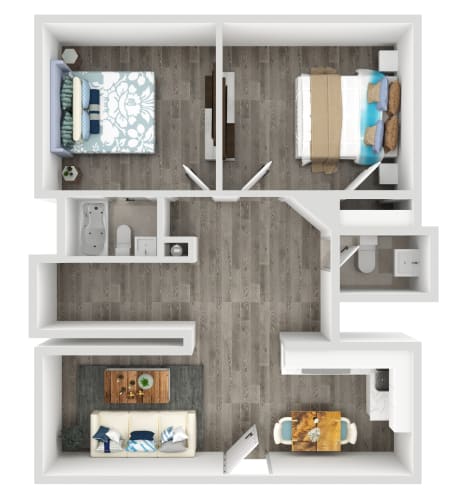 Floor Plan  two bedroom, two bath apartments