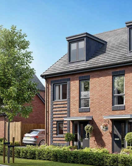 a rendering of a brick house on a street