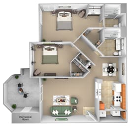 Tuscany 3D floor plan 3 bedroom 2 bath