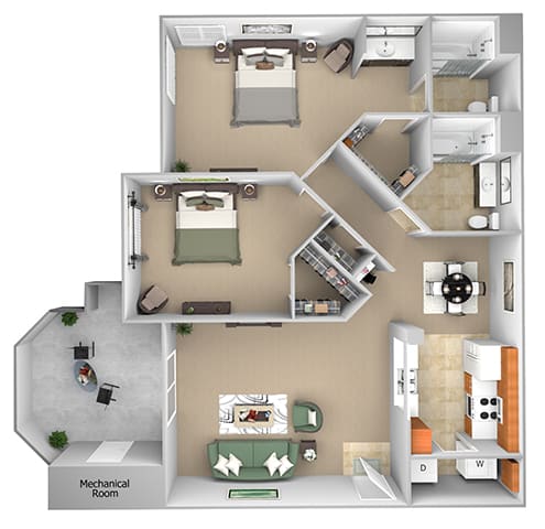Tuscany 3D floor plan 3 bedroom 2 bath