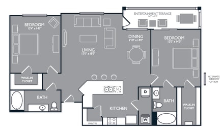 Two-Bedroom Floor Plan at Mansions at Spring Creek, Garland, TX