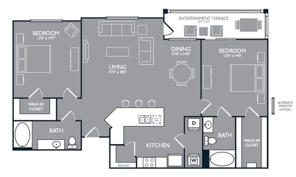 Two-Bedroom Floor Plan at Mansions at Spring Creek, Garland, TX