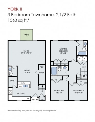 Floor Plan  York II - 3 Bedroom Townhome