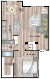 A2 | 1 Bed / 1 Bath | 684 Sq Ft  at The Escapade, San Antonio, TX