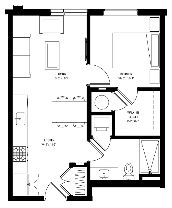 1 bed 1 bath floor plan A at Glassworks, Philadelphia