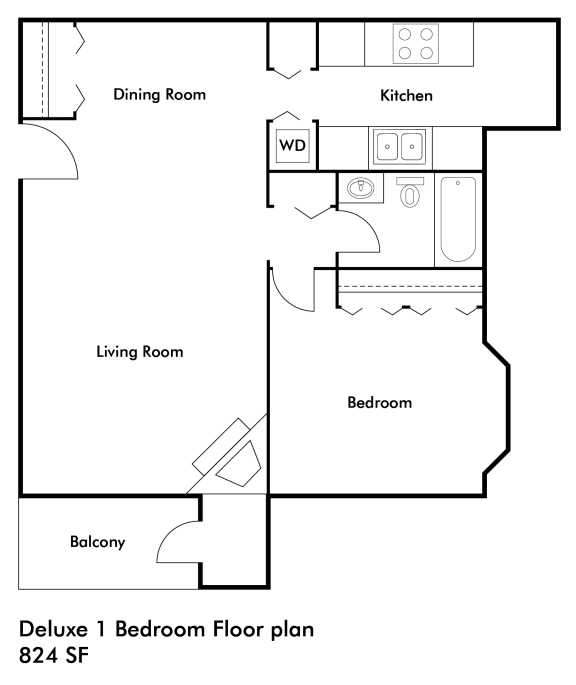 1 bedroom floor plan drawing with 1 bath 824 sq ft at Cinnamon Ridge Apartments, Eagan, MN