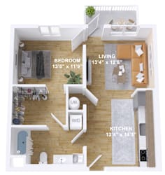 1Bed 1Bath H Floor Plan at The Mill on Maple Apartments, Oregon City, Oregon
