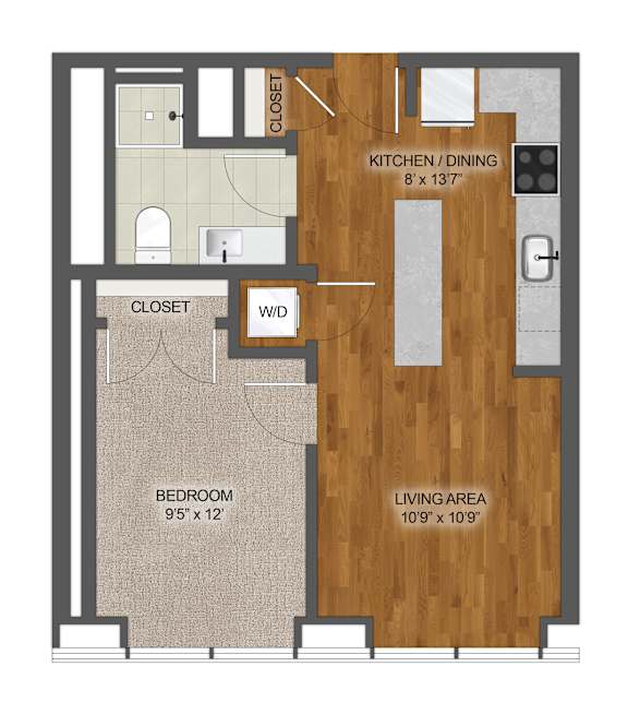 1Bed 1Bath H Floor Plan at Stella St. Paul Apartments, St. Paul, MN