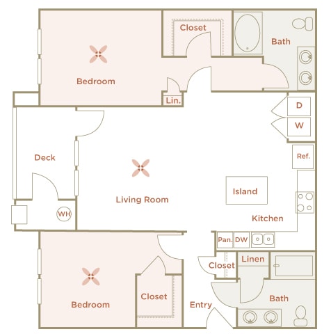 Quinn Crossing - Carquinez (B3) - 2 Bedroom and 2 bath - 2D floor plan