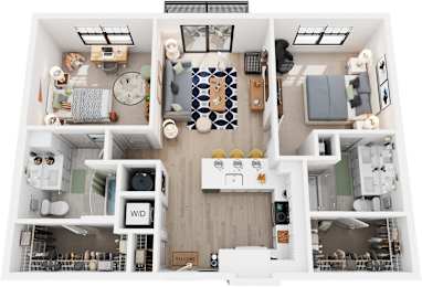 2 Bed 2 Bath Floor Plan | 1,065 Sq. Ft.