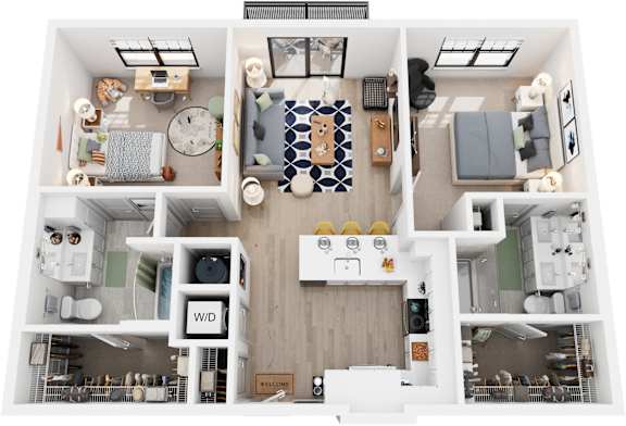 2 Bed 2 Bath Floor Plan | 1,065 Sq. Ft.