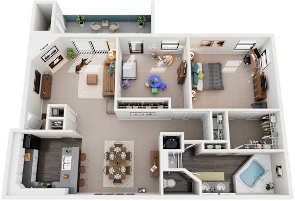 2 Bed 1 Bath Floor Plan | 1,317 Sq. Ft. at Southland Station Apartments, Georgia, 31088