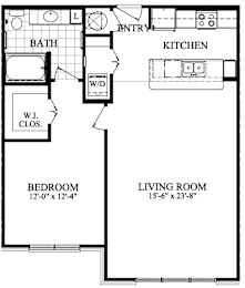 A floor plan for a unit with a bedroom, bathroom, and living room.