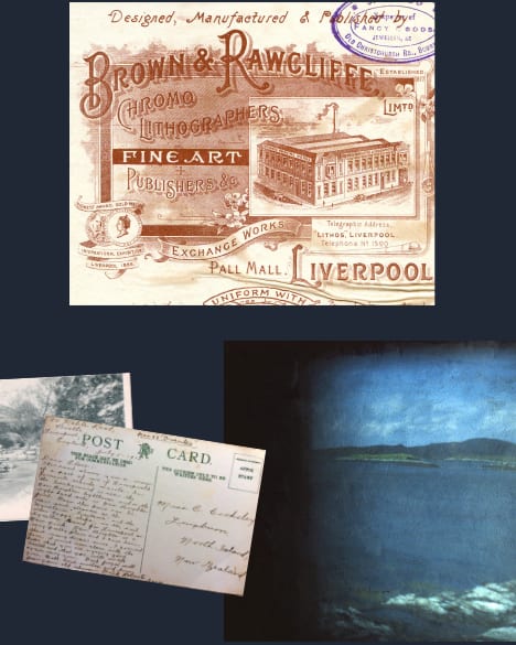 a selection of old postcards and a newspaper with a picture of a building on