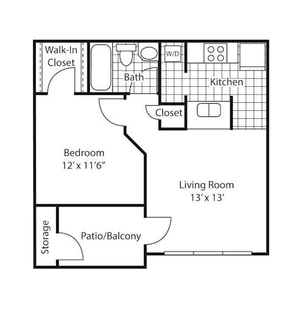 1 Bedroom/1 Bathroom Floor Plan