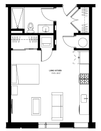 Studio 1 bath floor plan H at Glassworks, Pennsylvania