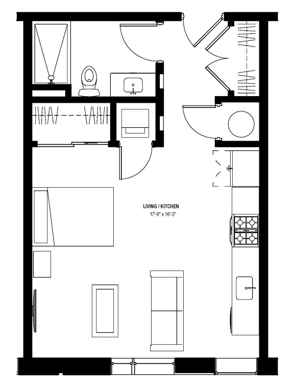 Studio 1 bath floor plan H at Glassworks, Pennsylvania